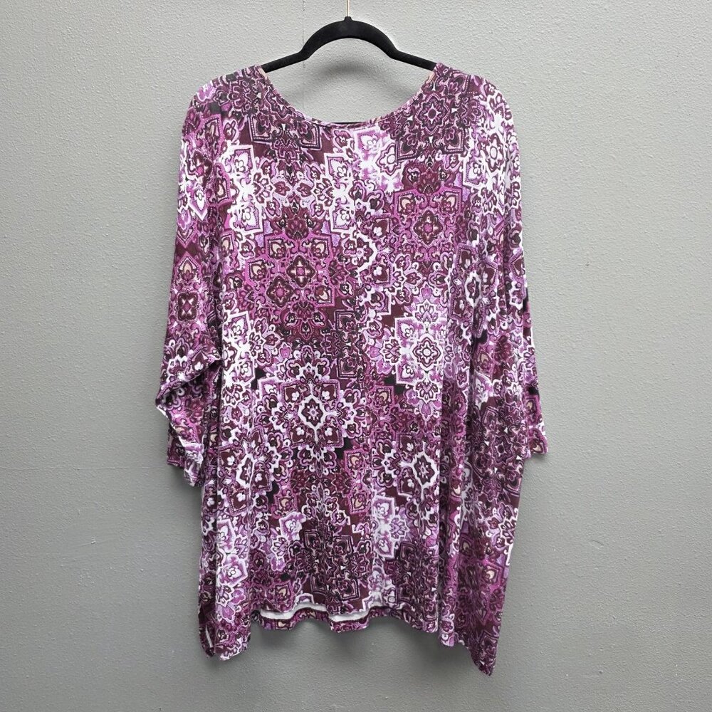 Catherines Shirt Womens 3X Purple Medallion Print Rayon Knit Keyhole Top Boho - Picture 5 of 10